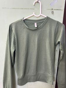 Olive Green Ribbed Long Sleeve Top