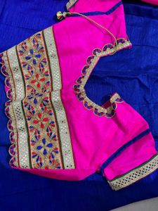 Blue &amp; Pink Embroidered Lehenga Set