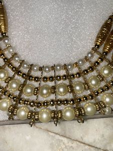 Bridal White Moti And Golden Necklace