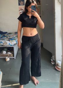 Black Crop Top &amp; Wide Leg Pants