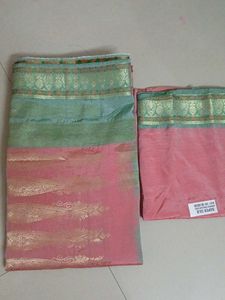 Elegant Peach &amp; Green Saree