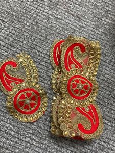 8 Piece Red And Golden patch Style Lace