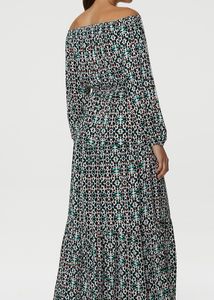 M&amp;S Patterned Bardot Off-Shoulder Maxi Dress