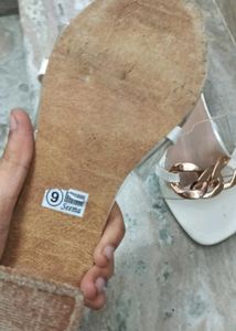 Stylish White &amp; Gold Chain Slides heels