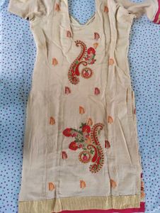 Elegant Beige &amp; Red Embroidered Suit