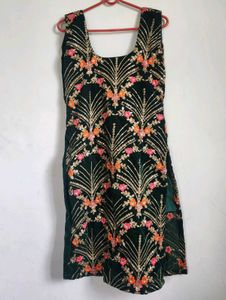Embroidered Green Velvet Top