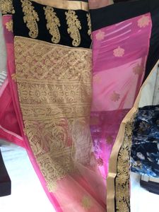 Heavy Pink Border Saree with Blouse