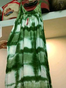 Green Tie-Dye Tassel Dress