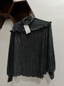 Black shinny Ruffle Top