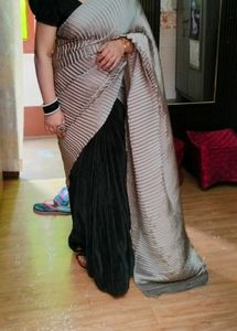 Pleated Saree - Silver & Black