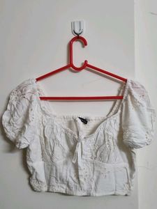 White Eyelet Puff Sleeve Crop Top