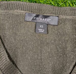 Imported Olive Green V-Neck Sweater