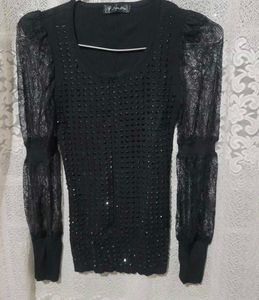 Stylish Black Top bedazzled