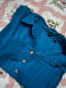 Beautiful Blue Colour High Low Shirt Pattern Top