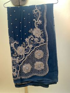 Royal Pearl Beaded Heavy Embellished Grey Saree