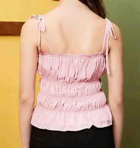 Pink Ruched Satin Cami Top