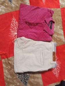 red shirt golden pant