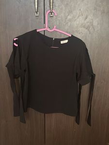 Black Top With Ribbon Tie On Sleeves