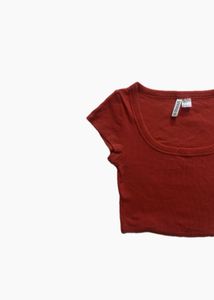red rib knit square neck crop top