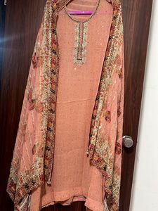 Peach Embellished Party Wear Kurta Sets