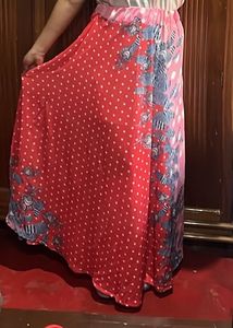 Women Long Floral Pink Skirt
