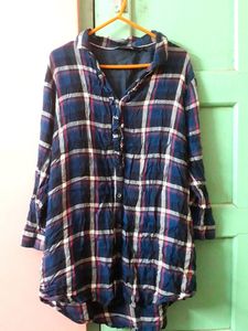 Full Sleeve Rayon Chequered Tshirt With Pretty Frills In The Button Area