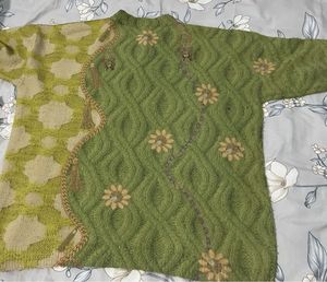 Green Floral Knit Sweater