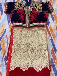 DESIGNER RED RICH SAREE STITCHED VELVET  BLOUSE