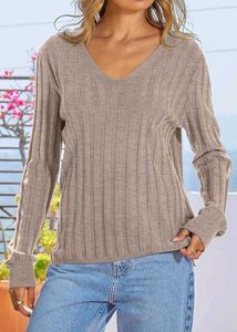 Mauve Ribbed V-Neck Sweater
