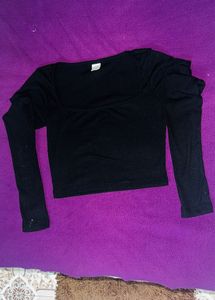 Black Ribbed Long Sleeve Crop Top
