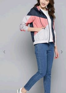 Pink,Navy Blue Hooded Light Weight Bomber Jacket