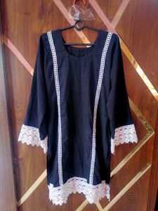 Black White Kurta Set With Chicken Lace