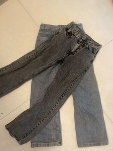 Grey and blue straight leg jeans