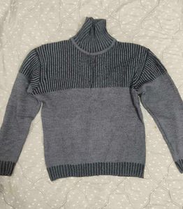 Gray Striped Turtleneck Sweater For Men