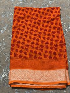 daily wear orange and red shade saree with blouse