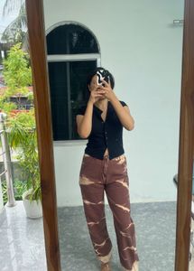 Brown Printed Denim