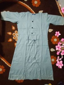 Grey Cotton Blend Tie Up Kurti