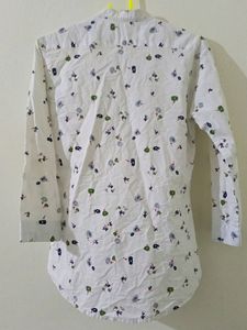 China Collar White Floral Shirt