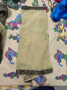 Gold Sari Fabric with Black Border
