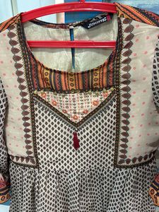 Tan and brown printed Kurti style top