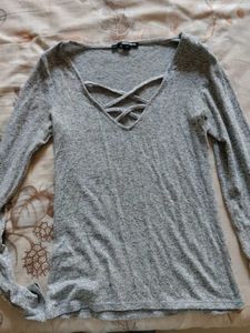 Gray Long Sleeve Criss Cross Top