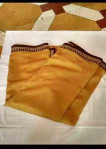 Yellow Saree With Lace And Maroon Blouse