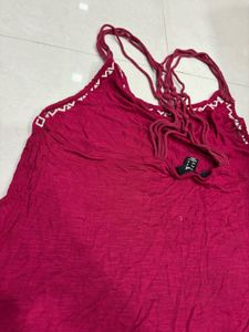 Red Halter Top with Lace Trim