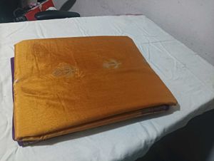 Golden Saree With Blue Pallu