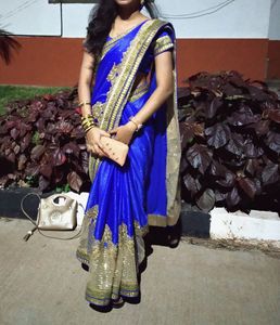 Elegant Blue & Gold Saree
