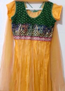 Gold Colour Anarkali Kurta Set