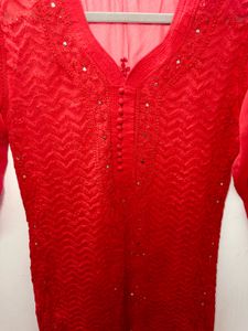 Red Chikankari Set Of 3
