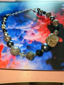 Elegant Bead Agate Brass & Mirron Necklace