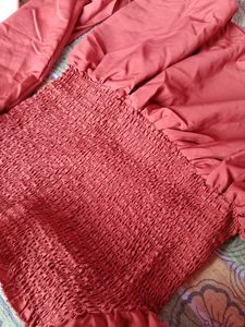 Brown Smocked Off-Shoulder Top