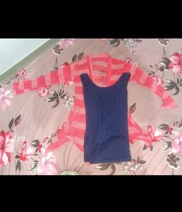 Transperant Net Round Neck Shrug and Top For Women